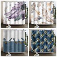 Feather Shower Curtains For Bathroom Decor Green Leaves Bathtub Accessories For Women Girls Turquoise Floral Sets With Hooks