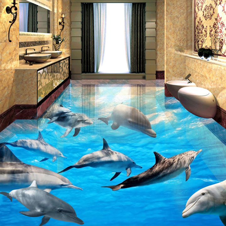 กันน้ำ-self-adhesive-3d-ภาพจิตรกรรมฝาผนังใต้น้ำ-world-dolphin-ห้องน้ำห้องนั่งเล่นห้องนอนสติกเกอร์ภาพวาด-wallpaper