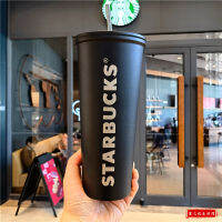 Starbuck ถ้วยน้ำสแตนเลสสีดำคลาสสิกแบบฝ้าขนาดใหญ่ตัวอักษรถ้วยน้ำแบบพกพาสีดำ