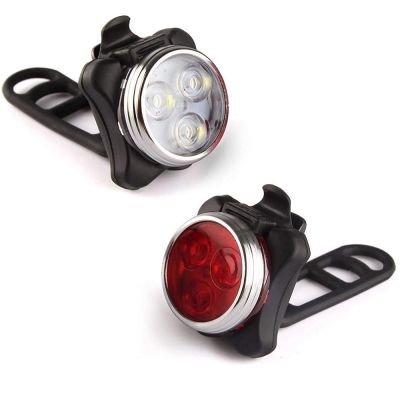 ஐ◙◘ USB Rechargeable Bike Light SetSuper Bright Front Headlight and Rear LED Bicycle Light650mah 4 Light Mode Options