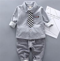 Infant Gentleman Tie Shirt Pants 2PcsSet 2019 Autumn Childrens Boys Clothes Tracksuits Cotton Kids Outfit Clothing Casual Suit