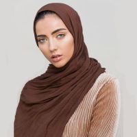 [A Flexible] LMLAVEN ผู้หญิง Crinkle Hijab LuxuryRayon ผ้าพันคอ Wrinkle Shawl สีทึบผ้าพันคอมุสลิม Wrap Muffler ขนาดใหญ่180x95cm