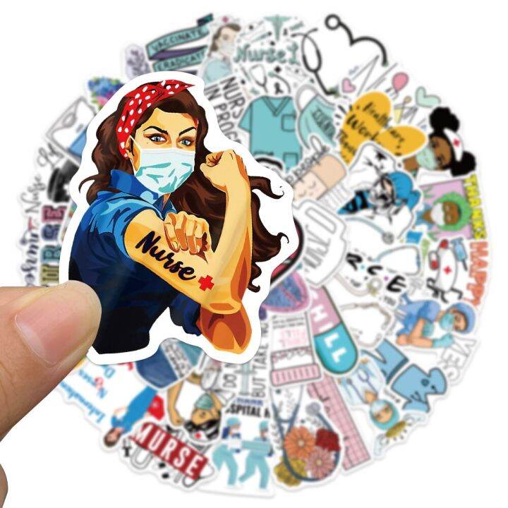 10-30-50pcs-medical-science-nurse-stickers-waterproof-vinyl-sticker-for-water-bottles-laptop-luggage-cup-computer-mobile-phone-stickers-labels