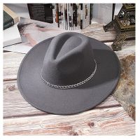 Men Women Felt Cowboy Retro Wide Brim Wool Fedora Hat With Chain Felt Panama Jazz Cap Trilby Cap Wholesale