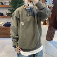 Carhartt เสื้อสเวตเตอร์แขนยาวแบบสวมหัว,เสื้อสเวตเชิ้ตใส่ในคอกลมใส่ฉลากขนาดเล็กผู้ชายและย้อนยุคสำหรับผู้หญิง