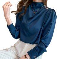 Elegant Spring Womens Clothing Bubble Long Sleeve Slim Satin Shirts Solid Color OL Korean Style Chiffon Blouse