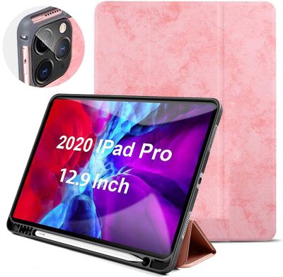 สำหรับ Apple iPad Pro 12.9 เคส 2020 พร้อมที่วางปากกาเคส iPad Pro พร้อมวัสดุ PU บางเฉียบป้องกันรอยขีดข่วนเคส iPad Pro 12.9 นิ้วพร้อมฟังก์ชั่นปลุก/นอนหลับอัตโนมัติ