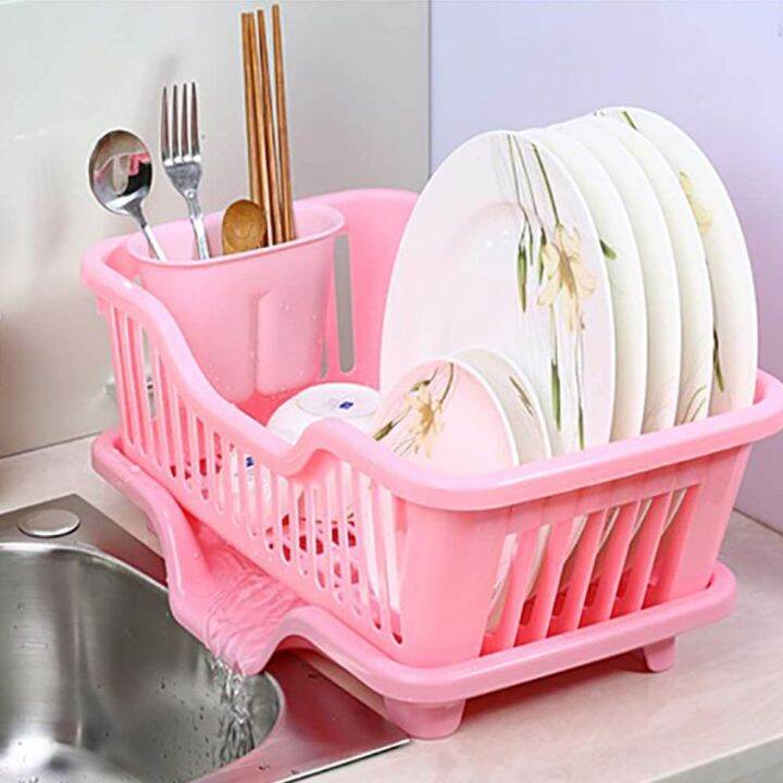 Kitchen Sink Tray Dish Drainer Rack Plate Storage with Self Drainage