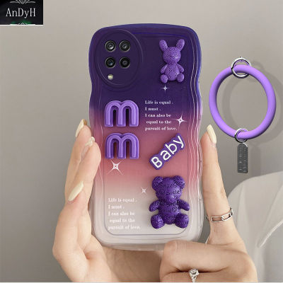 AnDyH New Design For Samsung Galaxy A12 M12 F12 5G Case 3D Cute Bear+Solid Color Bracelet Fashion Premium Gradient Soft Phone Case Silicone Shockproof Casing Protective Back Cover