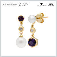 Gemondo ต่างหูมุก เงินแท้ 925 ชุบทองสี 22K ประดับแอเมทิสต์ (Amethyst) และโทแพซ (Colorless Topaz) ดีไซน์โมเดิร์น