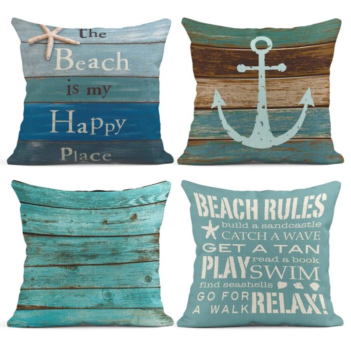 cloth-artist-wood-grain-marine-anchor-cyan-linen-straightdecoration-สามารถปรับแต่งได้สำหรับคุณ40x40-45x45