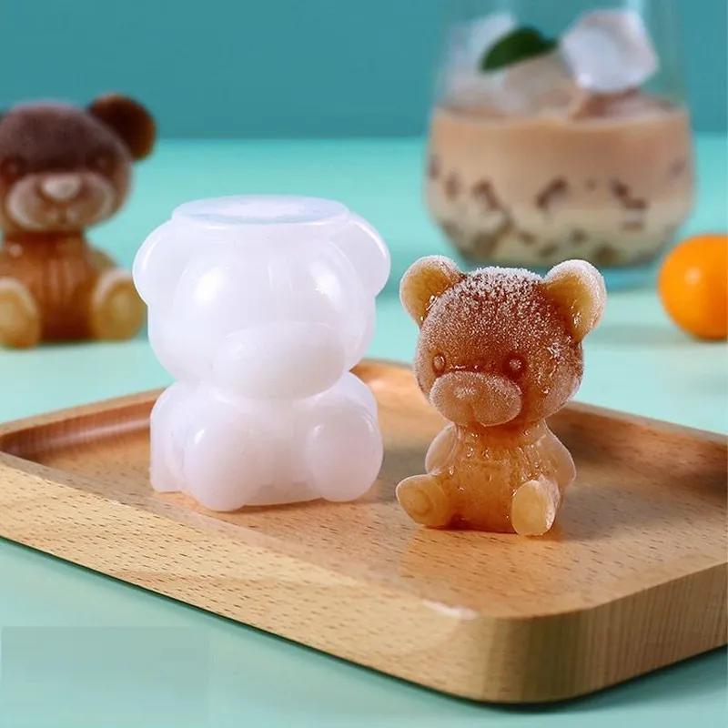 3D Teddy Bear Ice Molds Easy-Release Silicone Ice Cube Mold for Cocktail