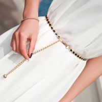 COD DSFRDGERGWR Women Pearl Metal Thin Waist Chain Belt Bead Tie Waistband Fashion Elegant Dress Decoration Bohemian Belts CRD