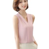 mineskyWomen Brief Office Work Wear V Neck Sleeveless Chiffon Casual blouse