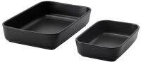 LYCKAD Oven/serving dish set of 2, dark grey (ลิคกัด จานอบ/จานเสิร์ฟ ชุด 2 ชิ้น, เทาเข้ม )