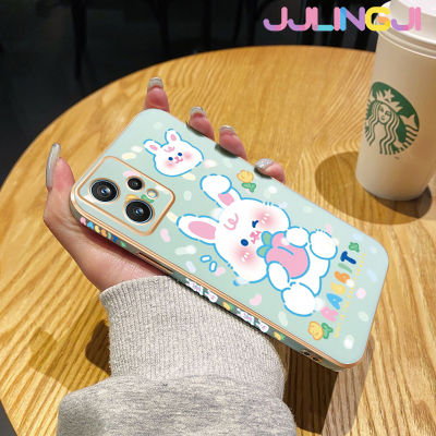 Jlingji เคสสำหรับ Realme 9 Pro Plus 5G V25 V23i V23 5G Narzo 50 Pro OPPO เคส A56s กระต่ายสีขาวน่ารักลายการ์ตูนสุดหรูกรอบเคลือบสี่เหลี่ยมเคสมือถือกรอบด้านหลังซิลิโคนกันกระแทกเคสป้องกันเลนส์กล้อง