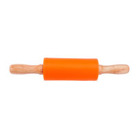 Orange Wooden Handle Pizza Pastry Dough Dumpling Wrapper For Baking Professional Home Kitchen Cookies Non Stick Practical Multifunctional Silicone Rolling Pin