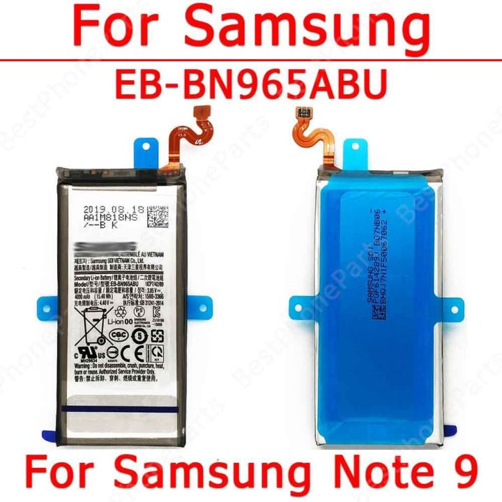 แบตเตอรี่สำหรับ Galaxy Note 9 N960ของแท้4000มิลลิแอมป์ EB-BN965ABU อะไหล่เปลี่ยนแบตเตอรี่ลิเธียมไอออน