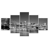 Zhangyanhui2 New York City Brooklyn Bridge ภาพวาด Wall Art ผ้าใบพิมพ์และโปสเตอร์งานศิลปะภาพผนังสำหรับห้องนั่งเล่น5ชิ้น