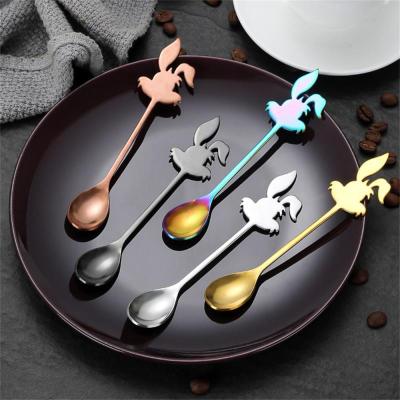 Rabbit Spoon 304 Stainless Steel Coffee Honey Stirring Spoon Ice Cream Dessert Spoon Rose Fruit Fork Dessert Soup Spoon Serving Utensils