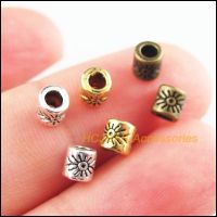 120Pcs Retro Tibetan Silver Antiqued Gold Bronze Tone Flower Tube Spacer Beads Charms 4mm