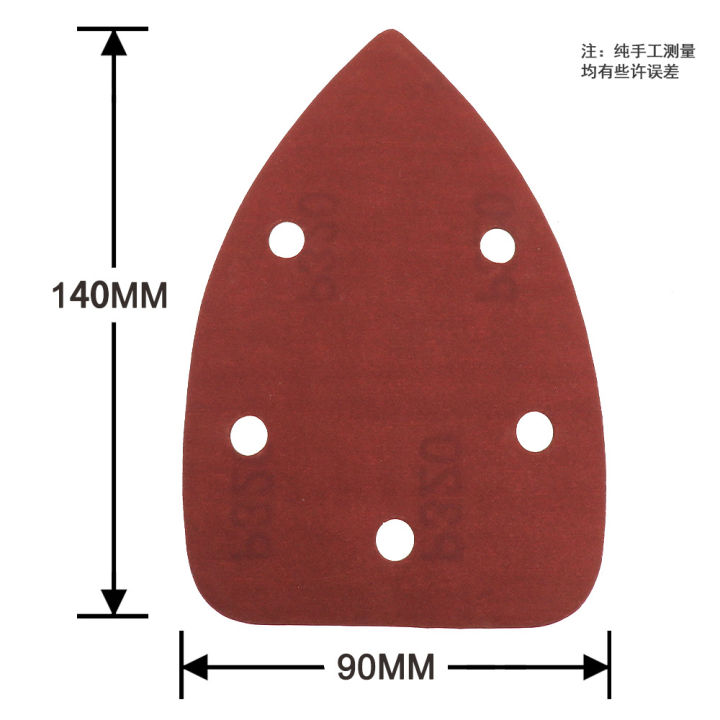 10ชิ้น140-90-6มมกระดาษทรายสามเหลี่ยมตะขอกระดาษทรายสีแดง40-1000-grits-แผ่นดิสก์ขัดทรายกัดกร่อนสำหรับขัดไม้