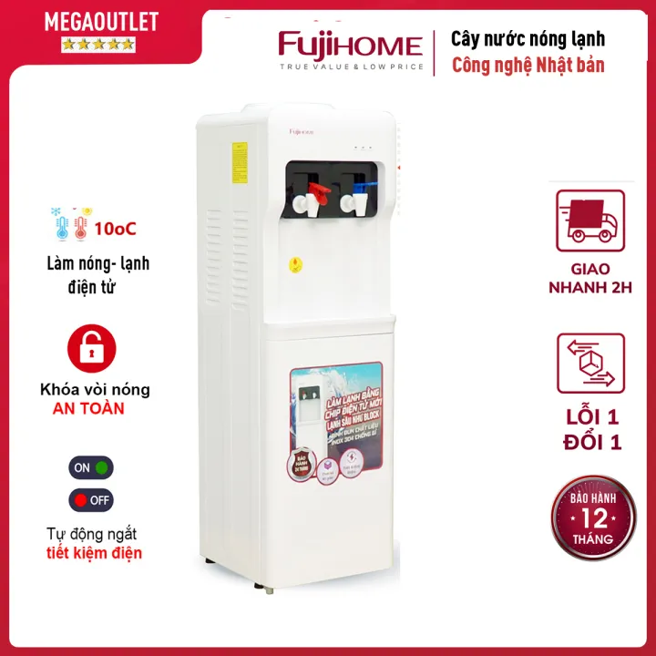 Cây nước nóng lạnh 2 vòi nhập khẩu FUJIHOME WD5320E, máy nước uống nóng lạnh bình lọc, khóa vòi nóng an toàn, tự động ngắt tiết kiệm điện - Chính hãng BH 1 năm