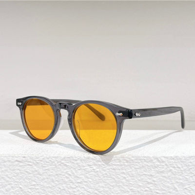 Japanese r 504 R Striped Brown Blue Sunglasses Women Men Shades Hand Craft 8.0MM Thicken Acetate Polarized Solar Glasses