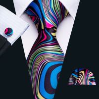 High Quality Brand Ties Design Necktie Handkerchief Cufflinks Set Print New Arrival Fashion for Wedding Party Silk for Men Wool