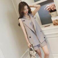 [Free ship] and summer mid-length suit jacket pleated dress female casual two-piece set