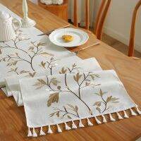 Classical Flowers Embroidered Table Runner Tea Table Leaves Tassels Cotton Tablecloth TV Cabinet /Home Decoration