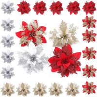 Merry Christmas Home Decorations Artificial Flower Decorations For Christmas Christmas Tree DIY Ornaments Glitter Christmas Flowers Artificial Christmas Flower Decorations