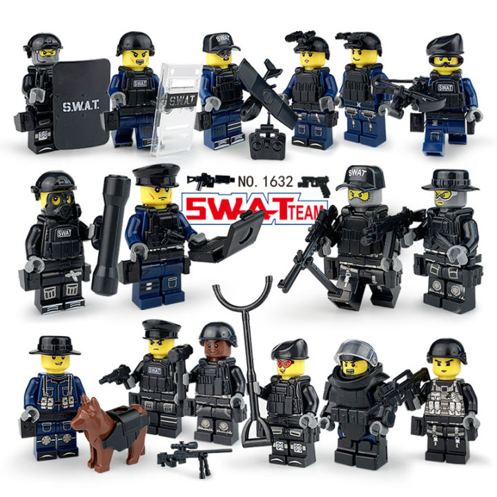 16 Chiếc SWAT Khối Xây Dựng Búp Bê Có Vũ Khí Phụ Kiện Nhân Vật Chó ...