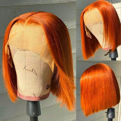 Ginger Brown Lace Front Wig Bone Straight Lace Front Wig Raw Indian Human Hair Orange Ginger Lace Frontal Wig Short Bob Wigs