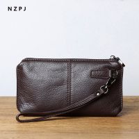 【Layor shop】 NZPJ Leather Leisure Man With Long Purse Soft Leather Hand Zipper Money Chuck Layer Cowhide Credit Card Bag Cell Phone Bag