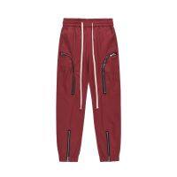 FEWQ Y2k Mens Cargo Pant Multi Zipper Spliced Drawstring Trousers Male Overalls Niche Design Summer Streetwear 2023 New 9A8442