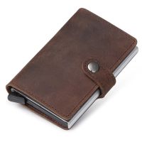 mens card holder Crazy Horse Genuine Leather Wallet Rfid Card Holder for Men Mini Wallets