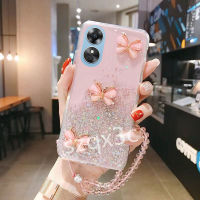 2023ใหม่เคสนิ่มโทรศัพท์สำหรับ OPPO A58 A78 A57 A77S A77 A17 A17K Reno 8T 8Z 8 Pro 5G 4G เคสนิ่มประดับเลื่อมแวววาวปลอกโทรศัพท์มือถือสายคล้องมือคริสตัล TPU รูปผีเสื้อ A98ฝาหลัง