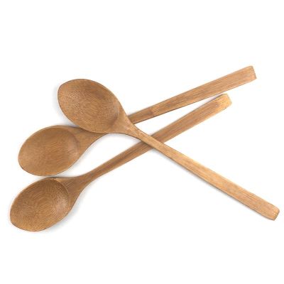 ☼❏❆ Wooden Bamboo Solid Spoon Set 24.5cm Soup Spoon Flat Handle Cooking Mixing Stirring Kitchen Tool Natural Tableware