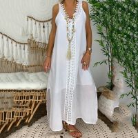 2023 New Summer Women Loose Sleeveless Lace Splice Dress Designer Casual Elegant White Dresses For Women Robe Femmes