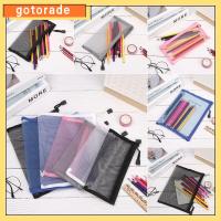 GOTORADE 1pc สีทึบ แฟชั่น กระเป๋าถือ กระเป๋าใส่เหรียญ แต่งหน้า เครื่องเขียน กริดโปร่งใส ที่เก็บเครื่องสำอาง กระเป๋าใส่ปากกาตาข่าย กระเป๋าดินสอแบบมีซิป