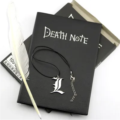 A5 Anime Death Note Notebook Set Leather Journal and Necklace Feather Pen Journal Death Note Pad for Gift D40