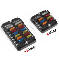 6-Way＆12-Way Car Boat Blade Fuse Box Block Holder LED Indicator 12V 32V Auto Marine Waterproof Power Distribution Panel Board