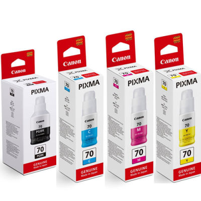 หมึกเติม Canon Bottle GI-70  BK,C,M,Y  ทั้งหมด 4 สี ของแท้ 100% สำหรับ Printer PIXMA GM2070, Canon PIXMA G5070, Canon PIXMA G6070
