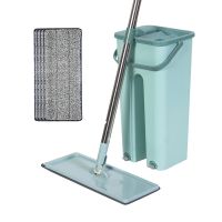 【TIMIN Home Tools】 Hand Free Squeeze Mop ไม้ถูพื้นพร้อมถัง360หมุนแบนเครื่องมือทำความสะอาดในครัวเรือนแผ่นไมโครไฟเบอร์การใช้งานเปียกหรือแห้ง