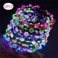 10pcs Glowing Garland Crown Flower Headband LED Light Christmas Wreath Decoration Luminous Hair Hairband for Wedding Party Light Night Lights