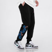 National Fashion Autumn And Winter Fleece-Lined Mens Pants Black Cotton Sweat Pants Loose Embroidered Ankle Banded Pants Casual Pants Sports Pants Fashion