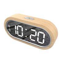 LED Alarm Clock Wood Digital Indoor Temperature Dual Alarms Snooze Phone USB Charger Home Bedroom Table