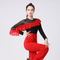 Latin Dance TOP สำหรับผู้หญิง Modern Dance ใหม่ Square Dance jitba ruffled Practice Clothes