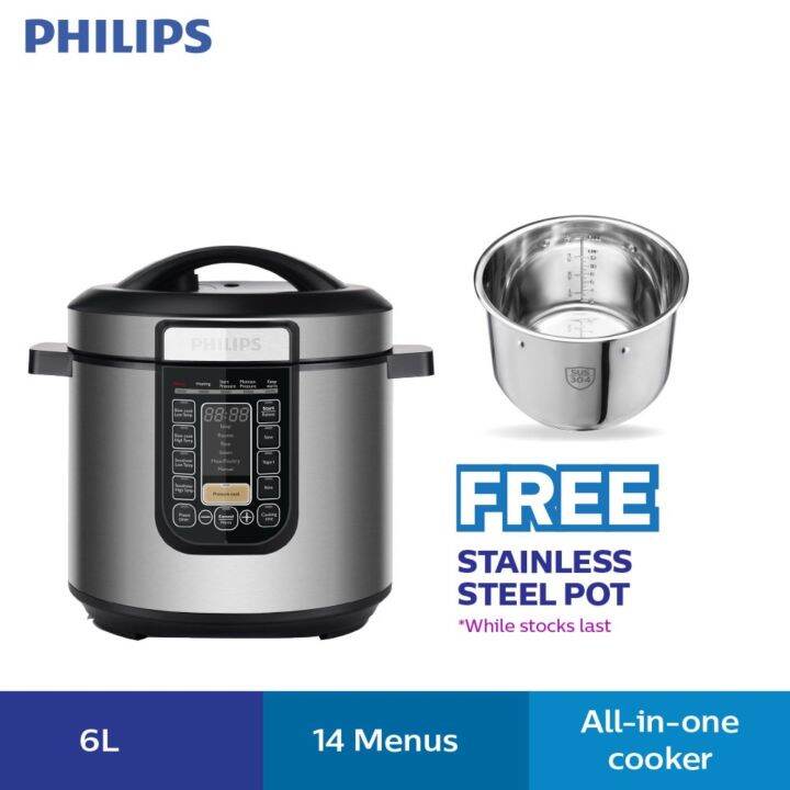 Philips Pressure Cooker HD2137 (6.0L) Multi Cook Menus [Free Pot] Lazada